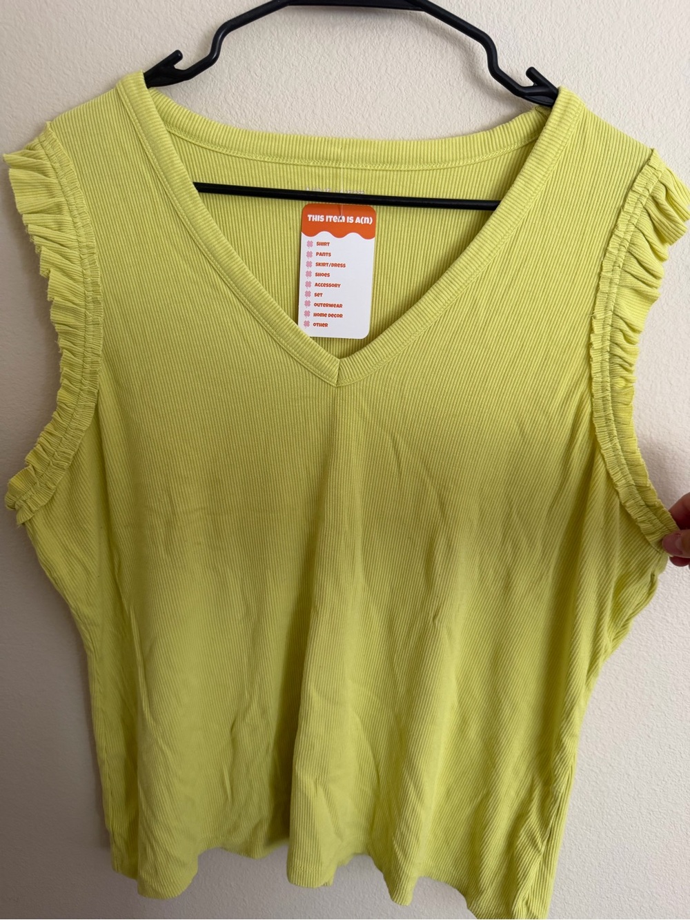 Nine West Sleeveless Ruffle-Trim V-Neck Top in Yellow-Size XL